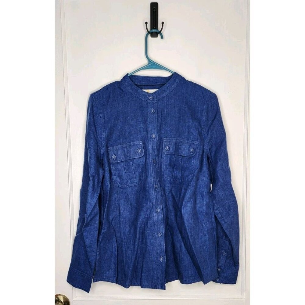 NWT Boden Size 10R Blue 100% Linen Button Shirt Light Jacket Pockets